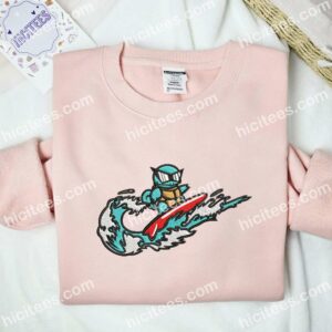 Squirtle Surfing Pokmon Anime Embroidered Shirt