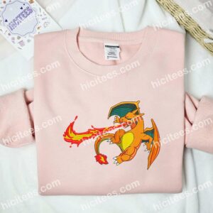 Charizard Breathing Fire Pokemon Anime Embroidered Shirt 2 Charizard Breathing Fire Pokmon Anime Embroidered Shirt