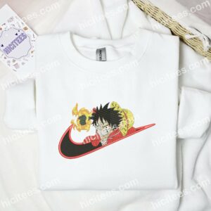Luffy Hand Fire One Piece Anime Embroidered Shirt 1 Luffy Hand Fire One Piece Anime Embroidered Shirt 3