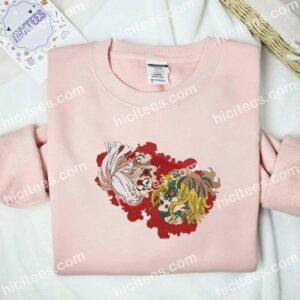 Gyutaro And Daki Face to Face Demon Slayer Anime Embroidered Shirt 2 Gyutaro And Daki Face to Face Demon Slayer Anime Embroidered Shirt
