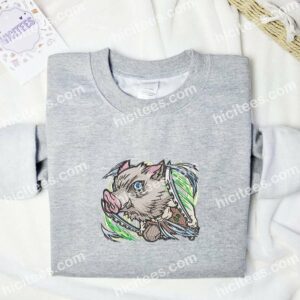 Inosuke Chibi Demon Slayer Anime Embroidered Shirt 1 Inosuke Chibi Demon Slayer Anime Embroidered Shirt 3 1