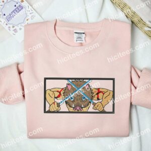 Inosuke Fighting Style Demon Slayer Anime Embroidered Shirt 2 Inosuke Fighting Style Demon Slayer Anime Embroidered Shirt 1