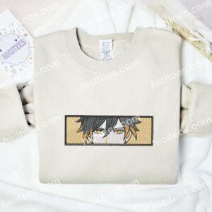Zhongli Face Genshin Impact Anime Embroidered Shirt 1 Zhongli Face Genshin Impact Anime Embroidered Shirt 3