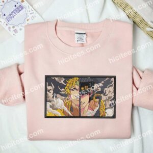 Jotaro Kujo And Dio Brando Half Face Jojo's Bizzare Adventure Anime Embroidered Shirt 2 Jotaro Kujo And Dio Brando Half Face Jojos Bizzare Adventure Anime Embroidered Shirt
