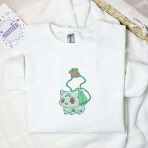 Bulbasaur Strawberry Pokemon Anime Embroidered Shirt 3