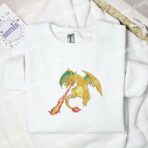 Charizard Breathing Fire Pokemon Anime Embroidered Shirt 1 Charizard Breathing Fire Pokemon Anime Embroidered Shirt 3