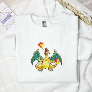 Charizard Breathing Fire Pokemon Anime Embroidered Shirt 1 Charizard Breathing Fire Pokemon Anime Embroidered Shirt 3 1