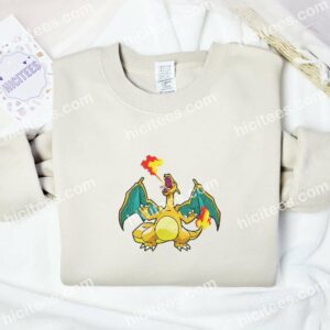 Charizard Breathing Fire Pokemon Anime Embroidered Shirt 2 Charizard Breathing Fire Pokemon Anime Embroidered Shirt 1