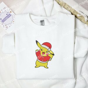 Pikachu Christmas Pokemon Anime Embroidered Shirt 1 Pikachu Christmas Pokemon Anime Embroidered Shirt 3