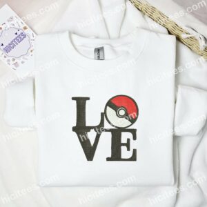 Pokeball Love Pokemon Anime Embroidered Shirt 1 Pokeball Love Pokemon Anime Embroidered Shirt 3
