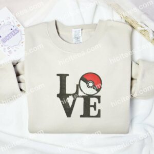 Pokeball Love Pokemon Anime Embroidered Shirt 2 Pokeball Love Pokemon Anime Embroidered Shirt