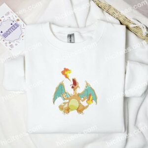 Charizard Breathing Fire Pokemon Anime Embroidered Shirt 3 2