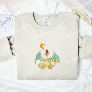 Charizard Breathing Fire Pokemon Anime Embroidered Shirt 4