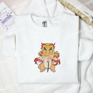 Charmander Cosplay Rengoku Kyojuro Pokemon Anime Embroidered Shirt 1 Charmander Cosplay Rengoku Kyojuro Pokemon Anime Embroidered Shirt 3