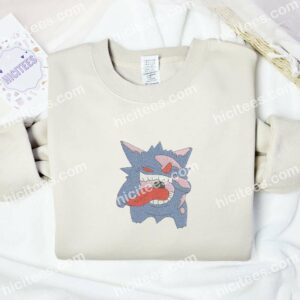 Gengar Creepy Pokemon Anime Embroidered Shirt 2 Gengar Creepy Pokemon Anime Embroidered Shirt