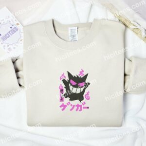 Gengar Black Pink Pokemon Anime Embroidered Shirt 2 Gengar Black Pink Pokemon Anime Embroidered Shirt