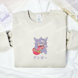Gengar Eating Ramen Pokemon Anime Embroidered Shirt 2 Gengar Eating Ramen Pokemon Anime Embroidered Shirt