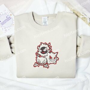 Gengar Gastly Haunter Pokemon Anime Embroidered Shirt 2 Gengar Gastly Haunter Pokemon Anime Embroidered Shirt 1