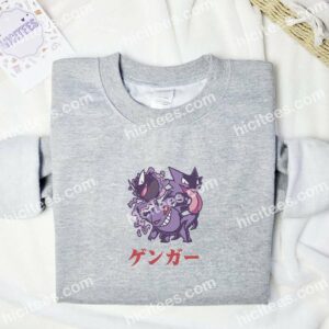 Gengar Gastly Haunter Pokemon Anime Embroidered Shirt 1 Gengar Gastly Haunter Pokemon Anime Embroidered Shirt 3 2