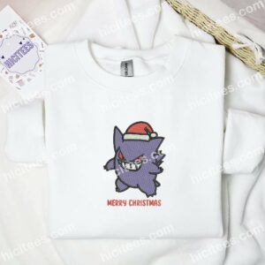 Gengar Xmas Pokemon Anime Embroidered Shirt 1 Gengar Xmas Pokemon Anime Embroidered Shirt 3