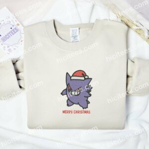Gengar Xmas Pokemon Anime Embroidered Shirt 2 Gengar Xmas Pokemon Anime Embroidered Shirt