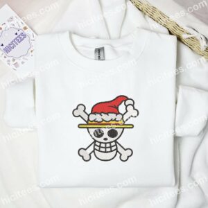 Luffy Jolly Roger Xmas One Piece Anime Embroidered Shirt 1 Luffy Jolly Roger Xmas One Piece Anime Embroidered Shirt 3