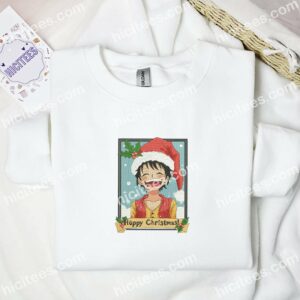 Luffy Happy Xmas One Piece Anime Embroidered Shirt 3