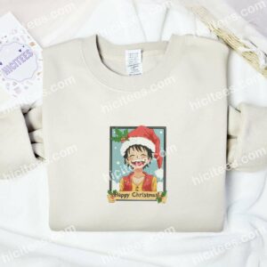 Luffy Happy Xmas One Piece Anime Embroidered Shirt