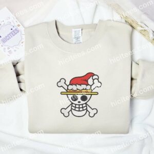 Luffy Jolly Roger Xmas One Piece Anime Embroidered Shirt 2 Luffy Jolly Roger Xmas One Piece Anime Embroidered Shirt