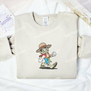 Luffy Kid Disney One Piece Anime Embroidered Shirt 2 Luffy Kid Disney One Piece Anime Embroidered Shirt