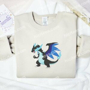 Mega Charizard X Pokemon Anime Embroidered Shirt 2 Mega Charizard X Pokemon Anime Embroidered Shirt