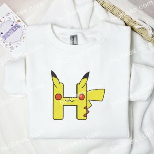 Pikachu Letter H Pokemon Anime Embroidered Shirt 1 Pikachu Letter H Pokemon Anime Embroidered Shirt 3