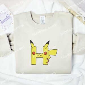 Pikachu Letter H Pokemon Anime Embroidered Shirt 2 Pikachu Letter H Pokemon Anime Embroidered Shirt