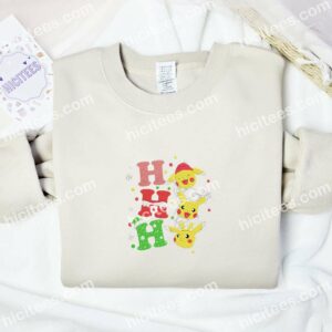 Pikachu Xmas Pokemon Anime Embroidered Shirt 2 Pikachu Xmas Pokemon Anime Embroidered Shirt