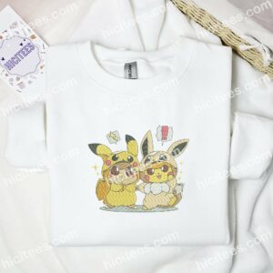 Pikachu And Eevee Cute Pokemon Anime Embroidered Shirt 1 Pikachu And Eevee Cute Pokemon Anime Embroidered Shirt 3