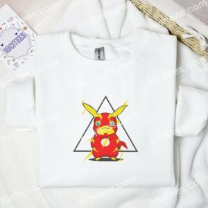 Pikachu Cosplay Flash Pokemon Anime Embroidered Shirt 1 Pikachu Cosplay Flash Pokemon Anime Embroidered Shirt 3