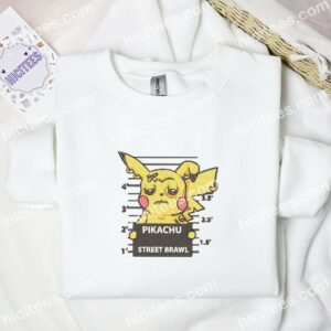 Pikachu Criminal Pokemon Anime Embroidered Shirt 1 Pikachu Criminal Pokemon Anime Embroidered Shirt 3