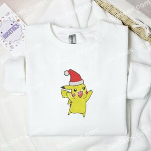 Pikachu Happy Xmas Pokemon Anime Embroidered Shirt 1 Pikachu Happy Xmas Pokemon Anime Embroidered Shirt 3