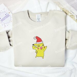 Pikachu Happy Xmas Pokemon Anime Embroidered Shirt 2 Pikachu Happy Xmas Pokemon Anime Embroidered Shirt