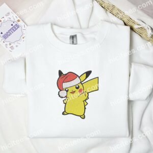Pikachu Santa Xmas Pokemon Anime Embroidered Shirt 1 Pikachu Santa Xmas Pokemon Anime Embroidered Shirt 3