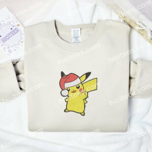 Pikachu Santa Xmas Pokemon Anime Embroidered Shirt 2 Pikachu Santa Xmas Pokemon Anime Embroidered Shirt