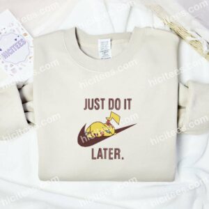 Pikachu Sleeping Pokemon Anime Embroidered Shirt 2 Pikachu Sleeping Pokemon Anime Embroidered Shirt