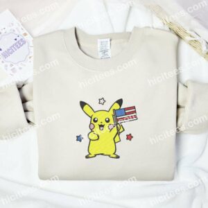 4th of July Pikachu Pokemon Anime Embroidered Shirt 2 4th of July Pikachu Pokemon Anime Embroidered Shirt