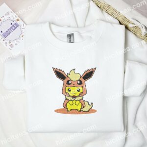 Pikachu Cosplay Flareon Pokemon Anime Embroidered Shirt 1 Pikachu Cosplay Flareon Pokemon Anime Embroidered Shirt 3