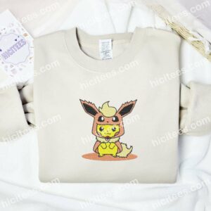 Pikachu Cosplay Flareon Pokemon Anime Embroidered Shirt 2 Pikachu Cosplay Flareon Pokemon Anime Embroidered Shirt