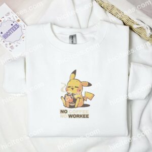 Pikachu Enjoy Coffee Pokemon Anime Embroidered Shirt 1 Pikachu Enjoy Coffee Pokemon Anime Embroidered Shirt 3