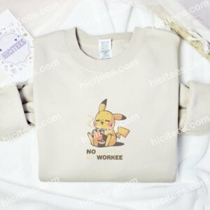 Pikachu Enjoy Coffee Pokemon Anime Embroidered Shirt 2 Pikachu Enjoy Coffee Pokemon Anime Embroidered Shirt