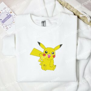 Pikachu Funny Pokemon Anime Embroidered Shirt 1 Pikachu Funny Pokemon Anime Embroidered Shirt 3 2