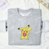 Pikachu Holding Heart Pokemon Anime Embroidered Shirt