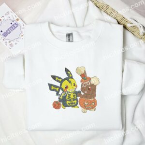 Pikachu Halloween Pokemon Anime Embroidered Shirt 1 Pikachu Halloween Pokemon Anime Embroidered Shirt 3